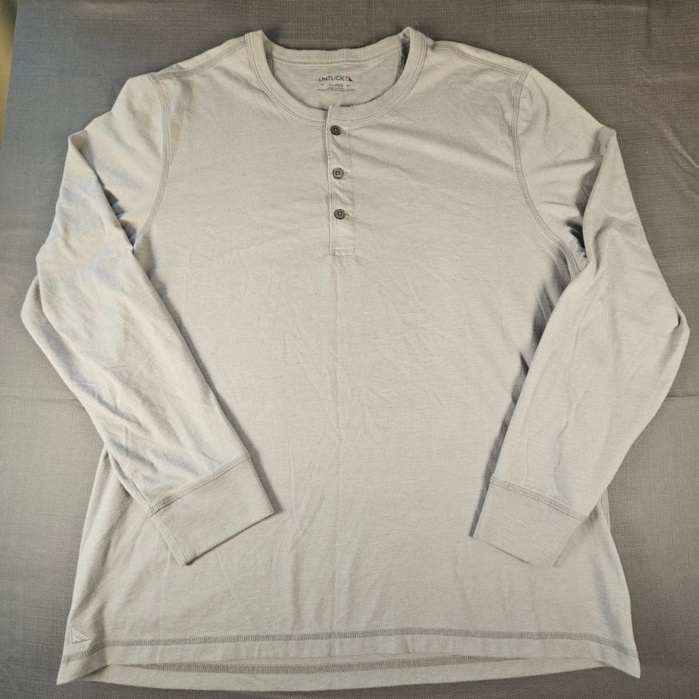 UNTUCKit Albarino Henley Mens XL Grey‎ Long Sleeve Shirt 02078 Regular Fit